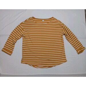 Old Navy Long Sleeve Terry Tee Yellow‎ Stripe Roll Cuffs Womens Size Large